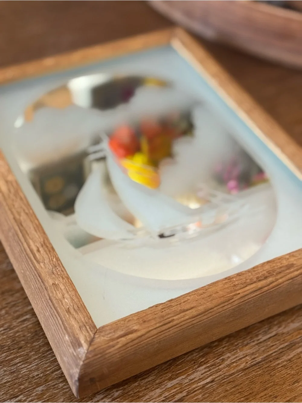 Vintage Brown Framed Etched Glass Sailboat Mirror